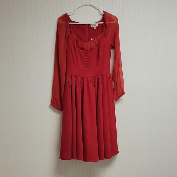 Timeless London Elegant Red Women's Cottagecore Midi  Dress. Sz 6 NWT - Picture 1 of 6